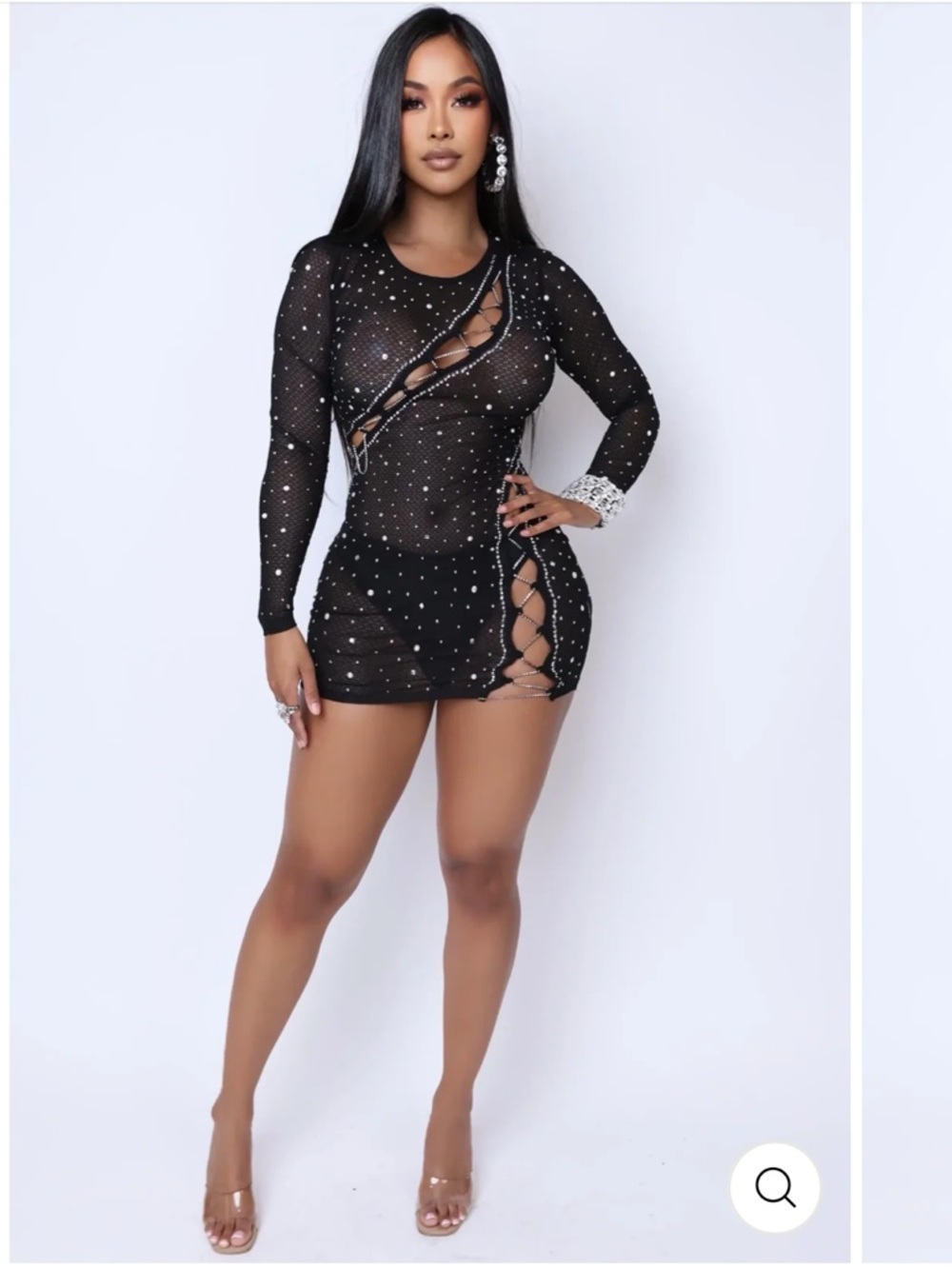 Angel Brinks Rhinestone Long Sleeve Mini Dress